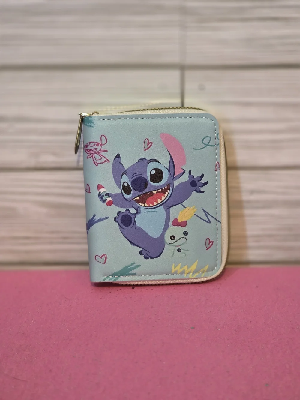 Disney Lilo & Stitch Stitch Character Theme Zip-Around Wallet, Light Blue